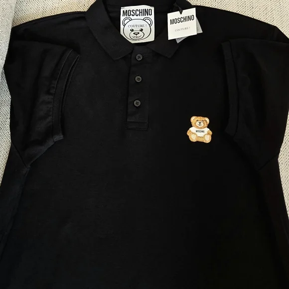 NWTMOSCHINO TEDDY BEAR PATCH BLACK POLO SHIRT Size:L/50
